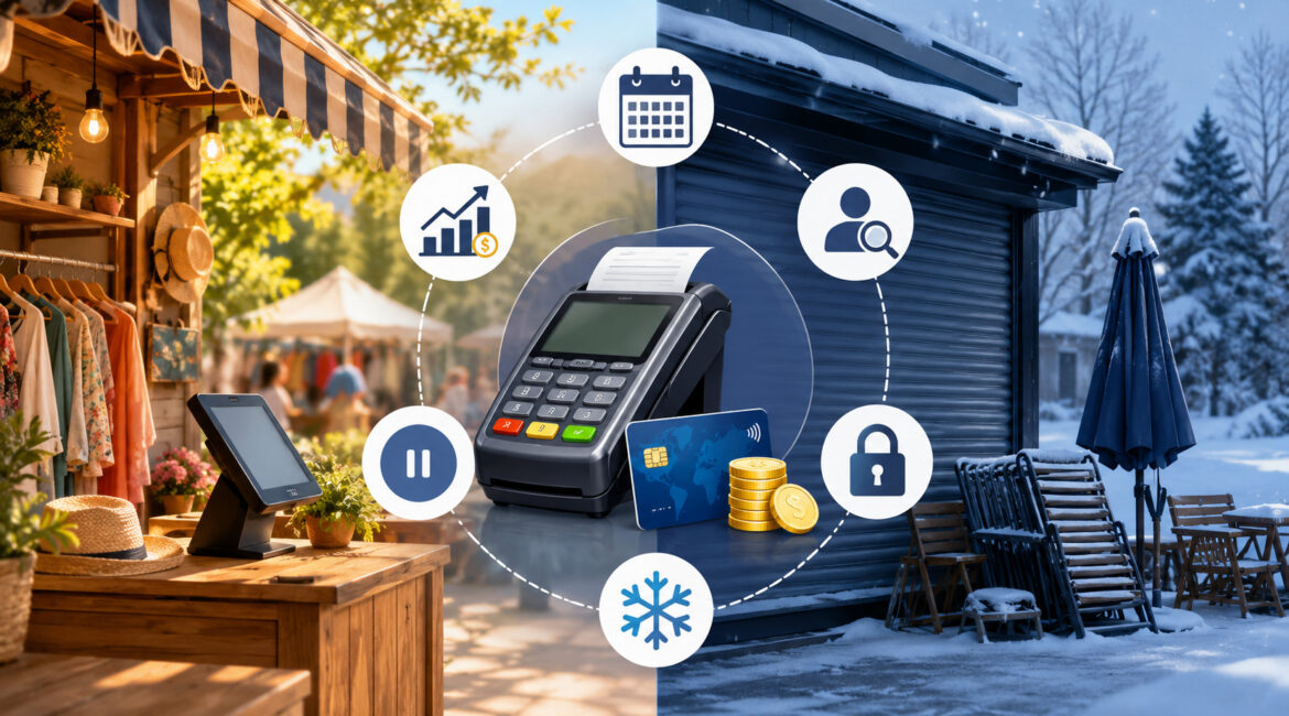 Seasonal merchant payment terminal during active and off-season business periods
