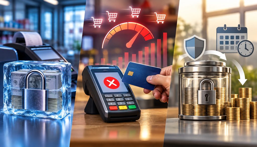 Funding hold, velocity decline, and reserve concepts in payment processing